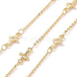 Clear Cubic Zirconia Cross Link Chains, with Brass Cable Chains, Unwelded, Cadmium Free & Nickel Free & Lead Free, Real 18K Gold Plated, 11x5x1.5mm, about 3.28 Feet(1m)/Box(CHC-SZ0001-61)