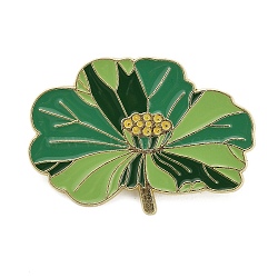 Lotus Leaf Enamel Pins, Alloy Lapel Pin Backs for Backpack Clothes, Light Gold, Green, 28.5x41mm(JEWB-I060-01G-01)