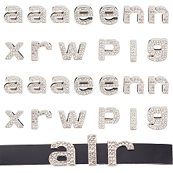 Zinc Alloy Slide Charms, with Crystal Rhinestone, for Wristband, Bag & Clothing Labels, Letter a & e & g & i & n & p & r & w & x, Platinum, 12~16.5x4.5~14.5x6mm, hole: 9.5~10x3mm, 13pcs/set(FIND-WH0120-12P)