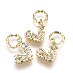 Brass Micro Pave Cubic Zirconia Charms, with Jump Ring, Long-Lasting Plated, Real 18K Gold Plated, Heart, Light Yellow, 6x8x2mm, Hole: 3mm(ZIRC-F111-08G-04)