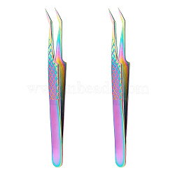 304 Stainless Steel Curved Tweezers, Bent Tip Beading Tweezers, Rainbow Color, 11.9x1cm(TOOL-WH0155-39M)