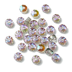 Transparent Electroplate Glass Beads, Large Hole Beads, Half Rainbow Plated, Flat Round, Medium Orchid, 9.5x6mm, Hole: 3mm(GLAA-K064-10A-HR01)