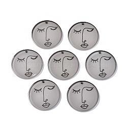 Transparent Acrylic Pendants, Flat Round with Woman, Gray, 40x3mm, Hole: 1.8mm(KY-Q058-008)