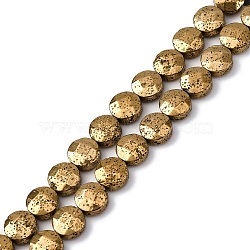 Electroplated Natural Lava Rock Beads Strands, Faceted, Flat Round, Light Gold Plated, 10~10.5x4.5~5mm, Hole: 0.8~1mm, about 40pcs/strand, 16.14''(41cm)(G-A256-F01-01C)