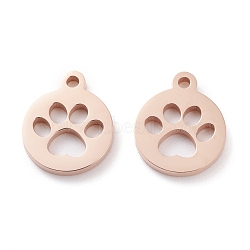 Ion Plating(IP) 304 Stainless Steel Charms, Laser Cut, Flat Round with Dog Footprint, Rose Gold, 13x11x1.5mm, Hole: 1.4mm(STAS-Y002-06RG)
