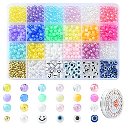 DIY Evil Eye Bracelet Making Kit, Including Acrylic Smile Face & Plastic Round Beads, Elastic Thread, Mixed Color, Beads: 4~8x4~8x4~6mm, Hole: 1.4~2mm, 955Pcs/set(DIY-FS0003-75)