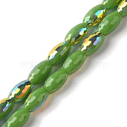 AB Color Plated Electroplate Beads Strands, Faceted, Oval, Green, 10x6mm, Hole: 1.2mm, about 60pcs/strand, 24.02''(61cm)(EGLA-H104-03C)