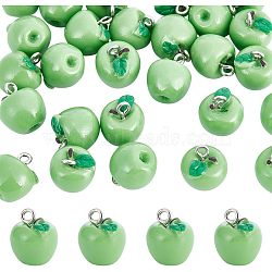 30Pcs Opaque Resin Charms, with Platinum Tone Iron Loops, Apple, Lime Green, 15x12mm, Hole: 2mm(RESI-CA0001-32B)