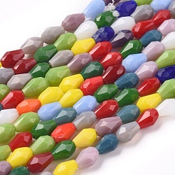 Imitation Jade Glass Beads Strands, Faceted, Teardrop, Mixed Color, 5x3mm, Hole: 0.7mm, about 92pcs/strand, 18.5 inch(47cm) long(GLAA-E415-03)