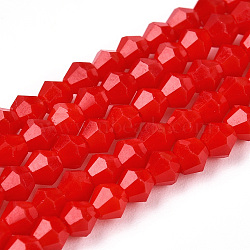 Opaque Solid Color Imitation Jade Glass Beads Strands, Faceted, Bicone, Crimson, 2.9~3.3x3mm, Hole: 0.7mm,  about 113~115pcs/strand, 14.04~14.235 inch(36~36.5cm)(EGLA-A039-P2mm-D02)