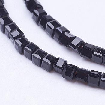 Cube Shaped Crystal Glass Beads Strands, Faceted, Black, 2x2x2mm, Hole: 1mm, about 101pcs/strand, 9 inch