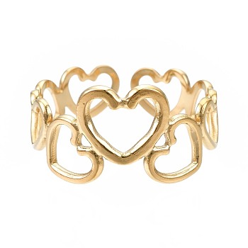 304 Stainless Steel Heart Open Cuff Ring, Chunky Hollow Ring for Women, Golden, US Size 7(17.3mm)