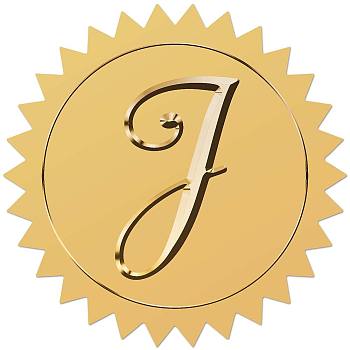 Self Adhesive Gold Foil Embossed Stickers, Medal Decoration Sticker, Letter J, 5x5cm