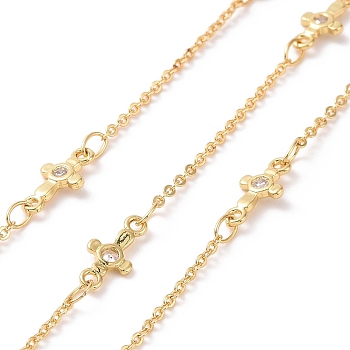 Clear Cubic Zirconia Cross Link Chains, with Brass Cable Chains, Unwelded, Cadmium Free & Nickel Free & Lead Free, Real 18K Gold Plated, 11x5x1.5mm, about 3.28 Feet(1m)/Box