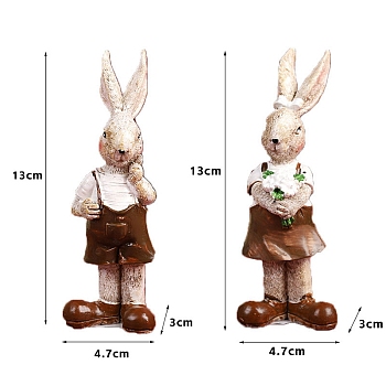 Easter Theme Resin Couple Rabbit Display Decoration, for Home Desktop Decoration, Coconut Brown, 30x47x130mm, 2pcs/set