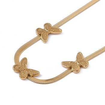 304 Stainless Steel Triple Butterfly Pendant Necklace with Herringbone Chains for Women, Golden, 16.14 inch(41cm)