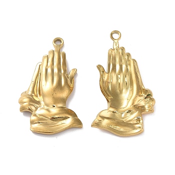 Ion Plating(IP) 304 Stainless Steel Pendants, Praying Hands Charm, Golden, 36.5x20x4mm, Hole: 2.2mm