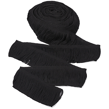 10 Yards Cotton Fringe Trimming Ribbon, Flat, Black, 2-3/8 inch(60mm), about 10 yards(9.14m)/bag
