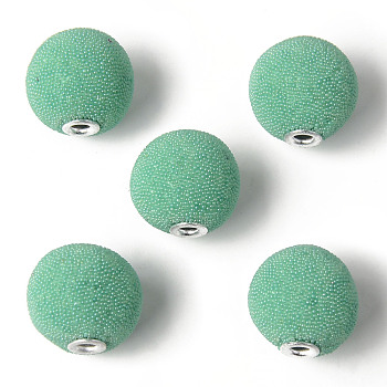 Handmade Indonesia Beads, with Metal Findings, Round, Silver, Medium Sea Green, 20~21mm, Hole: 3mm