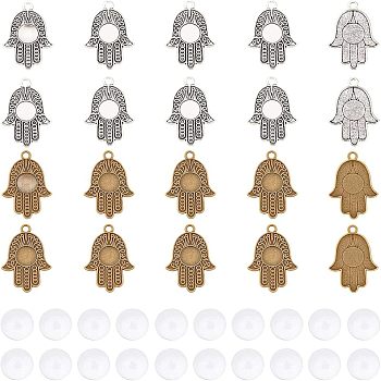 SUPERFINDINGS DIY Hamsa Hand/Hand of Miriam Pendant Making Kit, Including Alloy Pendant Cabochon Settings, ,Glass Cabochons, Antique Bronze & Antique Silver, 80Pcs/box