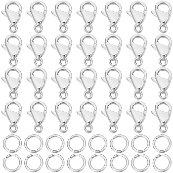 100Pcs 304 Stainless Steel Lobster Claw Clasps, with 100Pcs 304 Stainless Steel Jump Rings, for DIY Jewelry Making Findings, Stainless Steel Color, 9x6x3mm, Hole: 1mm