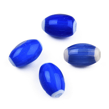 Handmade Lampwork Beads Strands, Oval, Blue, 10.5~11.5x7.5~8mm, Hole: 1.2~2mm, about 34~37pcs/strand, 15.75 inch~15.94 inch(40~40.5cm)