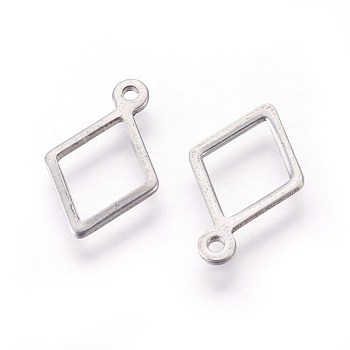 304 Stainless Steel Open Pendants,,  Rhombus, Stainless Steel Color, 14x9x0.8mm, Hole: 1mm