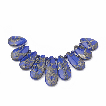 Synthetic Gold Line Lapis Lazuli Beads Strands, Dyed, Graduated Fan Pendants, Focal Beads, Teardrop, 24~45x15~16x6~7mm, Hole: 1.5mm, 9pcs/set, 5.31 inch