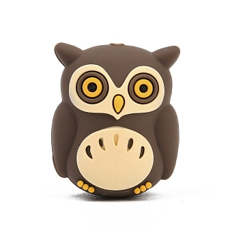 Food Grade Eco-Friendly Silicone Beads, Owl, Coffee, 26x22x15mm, Hole: 2mm