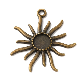 Tibetan Alloy Flower Pendant Cabochon Bezel Settings, Lead Free & Cadmium Free & Nickel Free, Antique Bronze, 50x47x3mm, Hole: 4mm, Flat Round Tray: 12mm