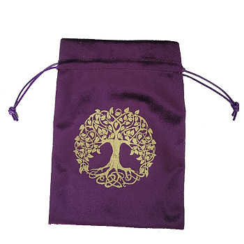 Velvet Tarot Cards Storage Bags, Tarot Desk Storage Holder, Purple, Tree of Life Pattern, 18x13cm