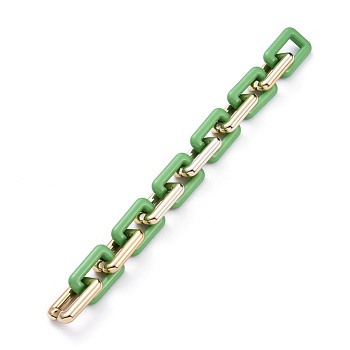 Handmade CCB Plastic Cable Chains, with Opaque Acrylic Linking Rings, Golden, Green, Links: 30x20x6mm, 39.37 inch(1m)/strand