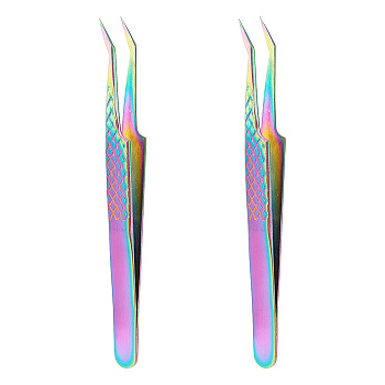 304 Stainless Steel Curved Tweezers, Bent Tip Beading Tweezers, Rainbow Color, 11.9x1cm