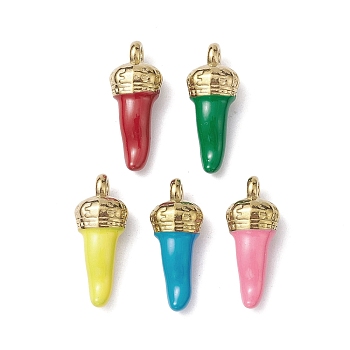 Ion Plating(IP) 304 Stainless Steel Pendants, with Enamel, Real 18K Gold Plated, Horn of Plenty/Italian Horn Cornicello Charms, Mixed Color, 25x10x7mm, Hole: 2.2mm