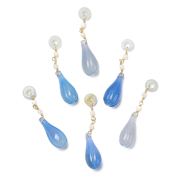 Brass Flower Bud Blue Agate Pendants, Jadeite Donut Charms with Trochid Shell Beads, Real 14K Gold Plated, 46.5mm