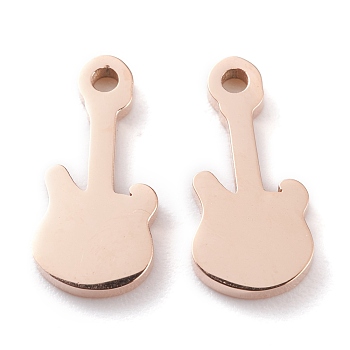 Ion Plating(IP) 304 Stainless Steel Charms, Laser Cut, Guitar, Rose Gold, 14x7x1.5mm, Hole: 1.4mm