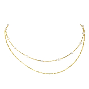 Brass and ABS Imitation Pearl Layered Necklace for Women, Golden, 17.64 inch(44.8cm)