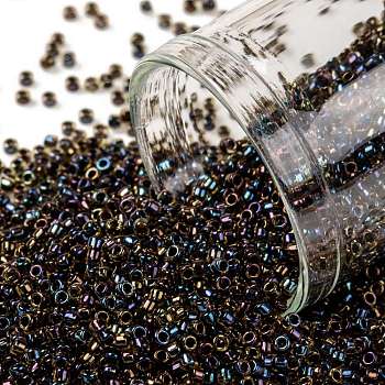 TOHO Round Seed Beads, Japanese Seed Beads, (245) Inside Color AB Jonquil/Jet Lined, 15/0, 1.5mm, Hole: 0.7mm, about 3000pcs/bottle, 10g/bottle