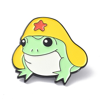 Frog with Star Hat Enamel Pin, Animal Alloy Enamel Brooch Pin for Clothes Bags, Electrophoresis Black, Yellow, 28x30x11mm, Pin: 1mm