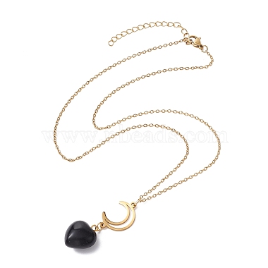 2Pcs 2 Style Opalite & Natural Obsidian Heart Pendant Necklaces Set(NJEW-JN04484)-4