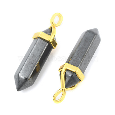 Natural Black Stone Bullet Double Terminated Pointed Pendants(G-G902-B27)-2