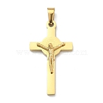 304 Stainless Steel Pendants, Jesus Crucifixion Charm, with 201 Stainless Steel Snap On Bails, Ion Plating(IP), Golden, 30x16.5x3.8mm, Hole: 5mm(STAS-F336-18G-01)