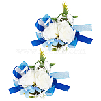 2Pcs Silk Cloth Wrist Corsage, with Plastic Artificial Flower and Stretch Bracelets, for Wedding, Party Decorations, Marine Blue, Inner Diameter: 50mm, 22mm(AJEW-CP0009-44)
