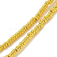 Electroplated Synthetic Non-Magnetic Hematite Beads Strands, Rondelle, Golden Plated, 5x3x1mm, Hole: 0.7mm, about 401pcs/strand, 16.38''(41.6cm)(G-I360-C02-01)