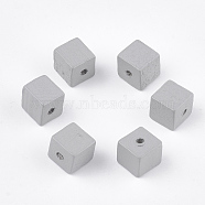 Painted Natural Wood Beads, Cube, Light Grey, 10x10x10mm, Hole: 2mm(WOOD-T021-07A)