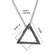 Simple Geometric Pendant Necklace, Stainless Steel Necklace, Triangle & Square, Gunmetal, 15.75 inch(40cm)(TR3981-3)