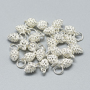 925 Sterling Silver Charms, with Jump Ring, Pine Cone, Silver, 10x5.5x5.5mm, Hole: 4mm(X-STER-T002-297S)