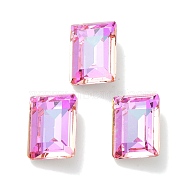 Glass Rhinestone Cabochons, Point Back & Back Plated, Faceted, Rectangle, Fuchsia, 14x10x5.5mm(RGLA-G020-01A-D502)