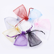 8 Colors Organza Bags, with Ribbons, Rectangle, Mixed Color, 12x9cm, 25pcs/color, 200pcs/set(OP-MSMC003-09-9x12cm)