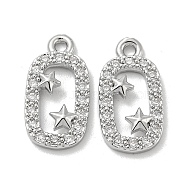 Brass Micro Pave Cubic Zirconia Pendant, Oval with Star, Real Platinum Plated, 15x7.5x2mm, Hole: 1.4mm(KK-H460-07P)